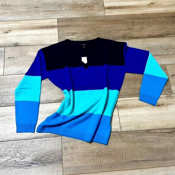 NEW | Talbots 100% Cashmere V-Neck Pullover Sweater Blue Tonal Stripes M Petite - Picture 9 of 11